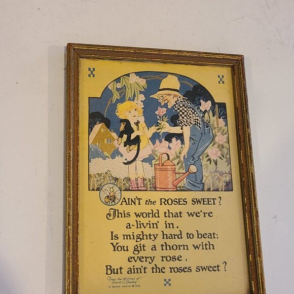 Antique Framed Poem with Illustration Ain't The Roses Sweet 1925 - Picture 3 of 10